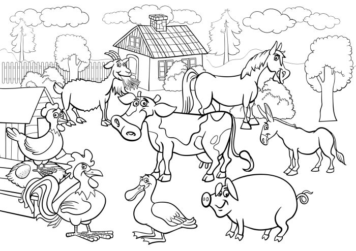 Farm animals coloring page free printable