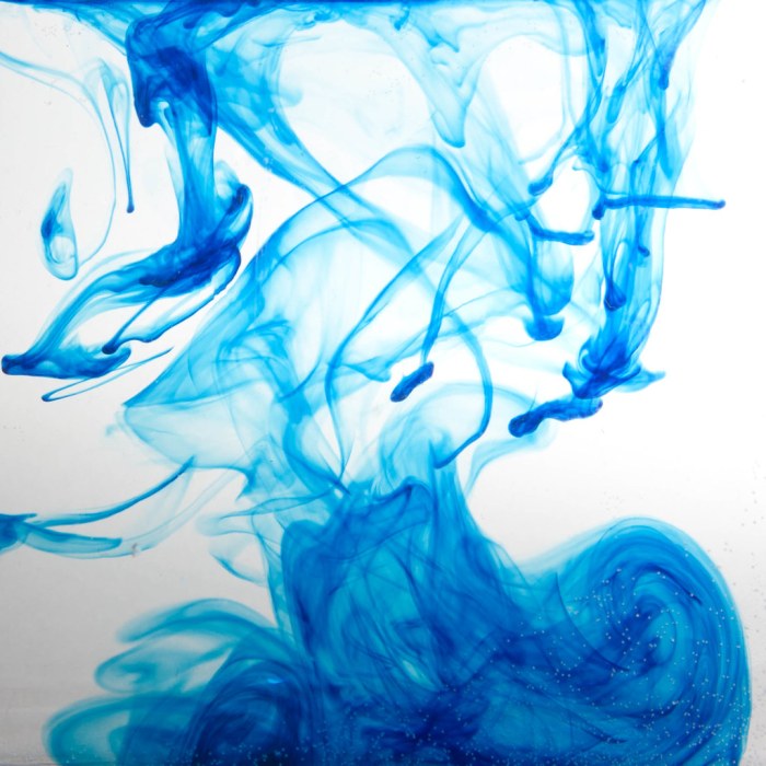 Blue food coloring in water