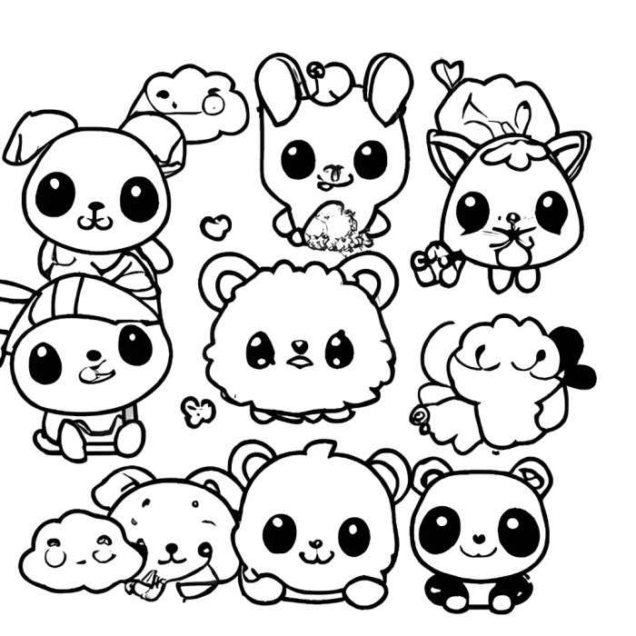 Cute chibi animal coloring pages