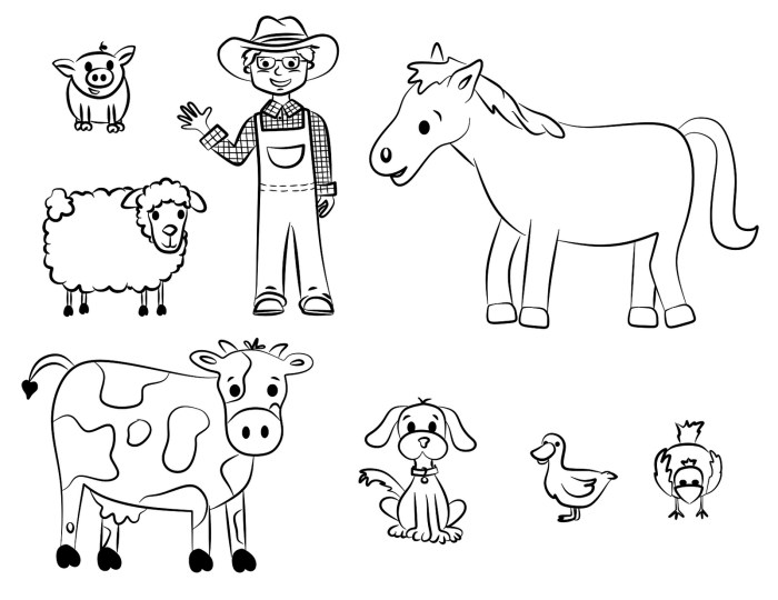 Free coloring sheets farm animals