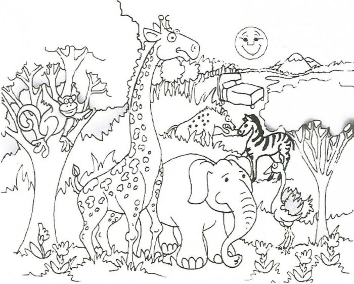 Free coloring for kids on safari animals