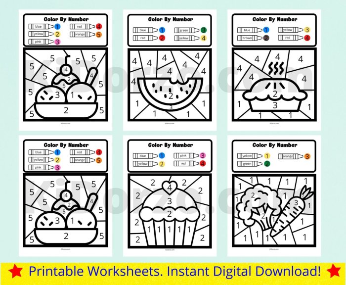 Food number color worksheets preschool fruits printable numbers coloring kindergarten preschoolers kids math activities comment leave choose board