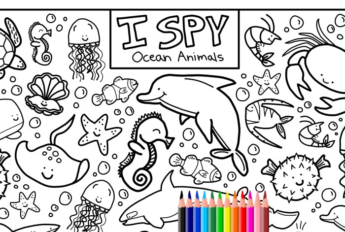 Coloring sheets of animals in the ocean