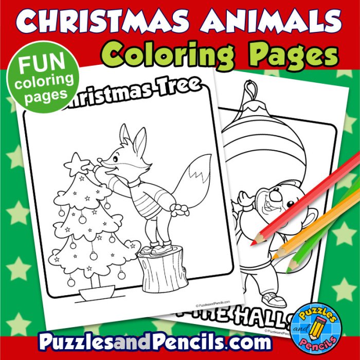 Christmas coloring pages with animals