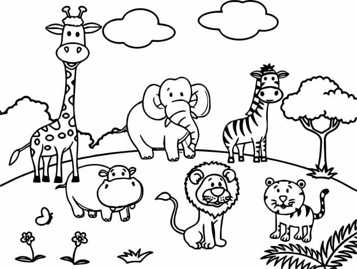 Free coloring for kids on safari animals